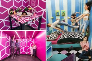 Visitors exploring interactive exhibits at Museum of Illusions Las Vegas inside the LINQ Promenade