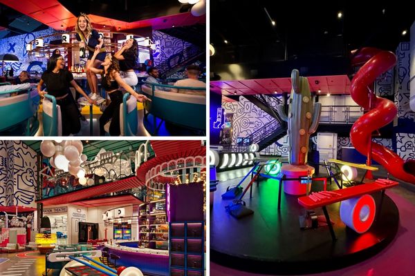 Play Playground Las Vegas DIscount Tickets - Friends laugh and play while enjoying cocktails at the venue.