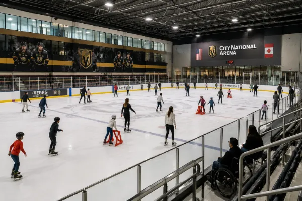 Families and beginner skaters enjoy a supervised public skating session inside City National Arena in Summerlin.
