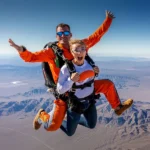 Two people take a tandem skydive in Las Vegas