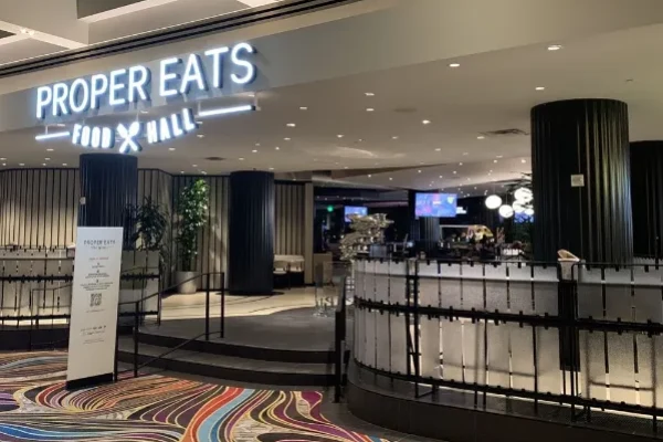 This is the entrance to the Proper Eats Food Hall at the ARIA Resort in Las Vegas