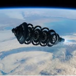 An image of a spacecraft orbiting the Earth which is part of the attraction called Interstellar Arc at AREA 15 in Las Vegas