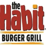 Logo for The Habit Burger Grill featuring bold red and black text with yellow underline, representing fast-casual dining in Las Vegas