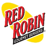 Red Robin Gourmet Burgers logo with red text on yellow oval and black banner