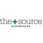 Logo for The Source Dispensaries, a cannabis retailer in Las Vegas featuring green medical cross and bold black text