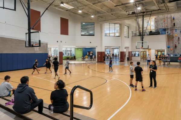 Children, teenagers and adults participate in supervised recreation inside the gym at Whitney Recreation Center in Las Vegas.