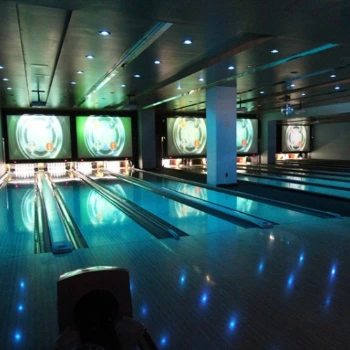 Bowling lanes inside the themed Nerd bar Downtown Las Vegas