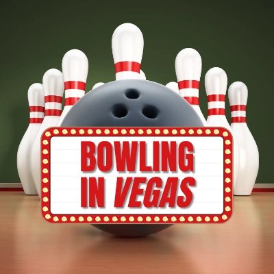 bowling in vegas header image with bowling ball pins and marquee sign for best bowling alleys in las vegas