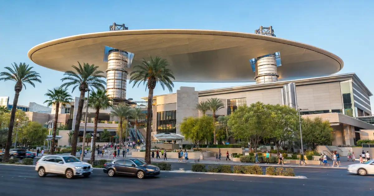 Shoppers arrive beneath The Cloud canopy at Fashion Show Las Vegas on Las Vegas Boulevard.