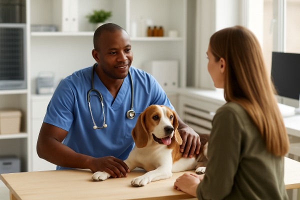 Emergency veterinary team treating a golden retriever at night inside a 24 hour Las Vegas animal hospital