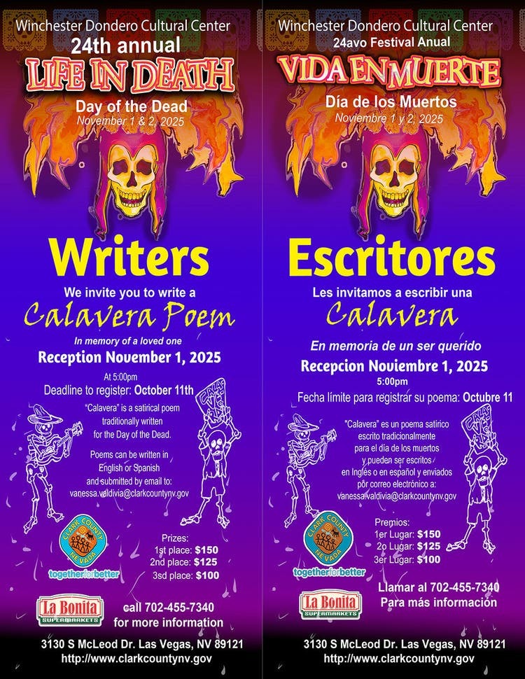 Dia de Los Muertos flyer writers invited to submit poems