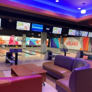 Bowling lanes with Spark interactive projections at Round1 Las Vegas