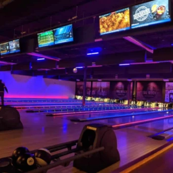 Modern lanes and scoring screens at Santa Fe Lanes Bowling Center Las Vegas