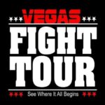 bold black and red graphic with stars and text promoting vegas fight tour combat sports experience in las vegas
