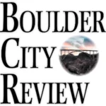 Boulder City Review newspaper logo featuring stylized text and scenic hoover dam bypass bridge sunset