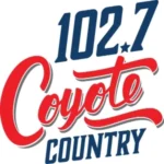 logo for 1027 coyote country radio station in las vegas with patriotic colors and bold typography