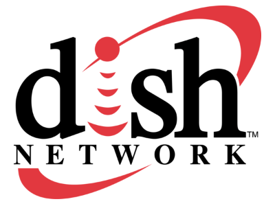 A black white and blue image of the dish network logo