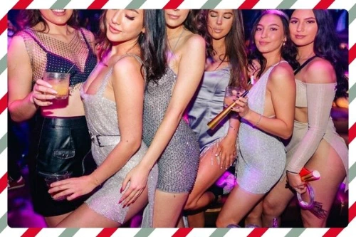 Adults having fun on a Las Vegas club crawl during the holiday season