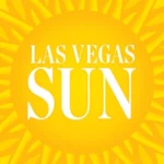 Las Vegas Sun newspaper logo with bold white text over a vibrant yellow and orange sunburst background