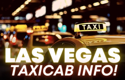 line of las vegas taxicabs at night with illuminated taxi signs and blurred city lights illustrating traditional transportation options for strip and airport travel