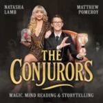 promotional poster for the conjurors magic show in las vegas featuring natasha lamb and matthew pomeroy with mystical props and dark background