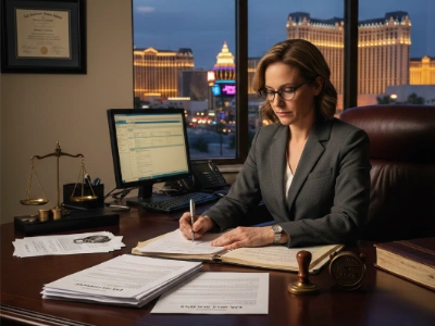 Las Vegas bail bond agent reviewing paperwork