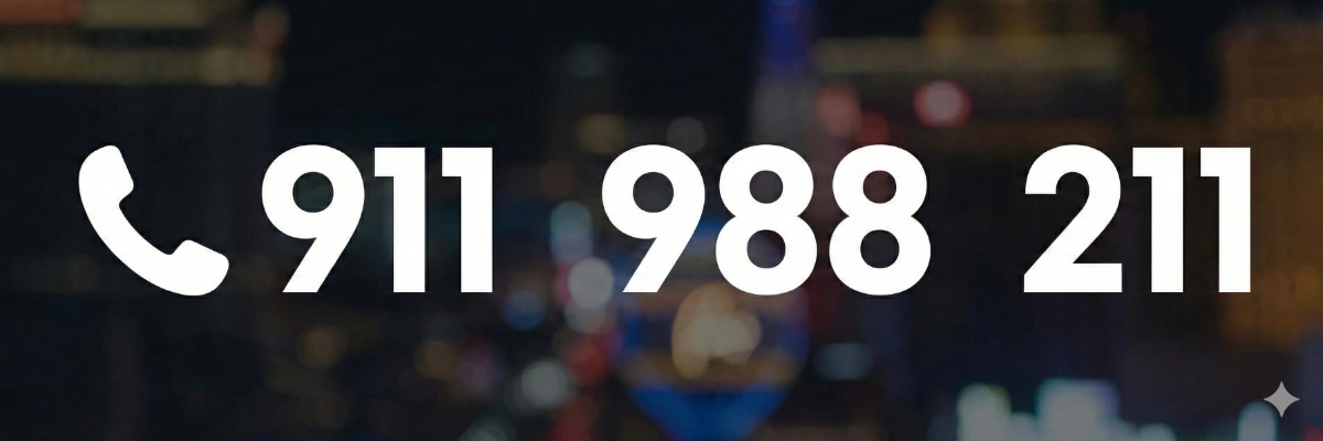 Emergency help numbers in Las Vegas: 911, 988 crisis line, and 211 for shelter and services.