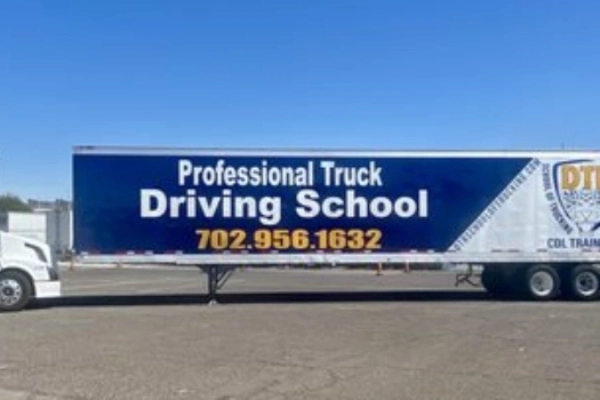 Las Vegas truck driving school training trailer with CDL training contact information