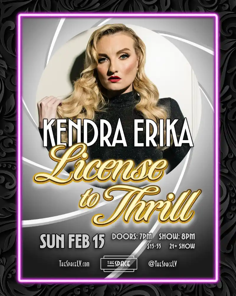 Promotional poster for Kendra Erika’s “License to Kill” concert in Las Vegas featuring James Bond songs