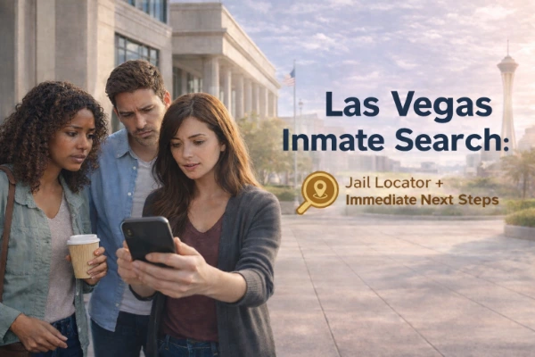 People using a smartphone to locate someone after an arrest in Las Vegas using a jail locator and inmate search resource