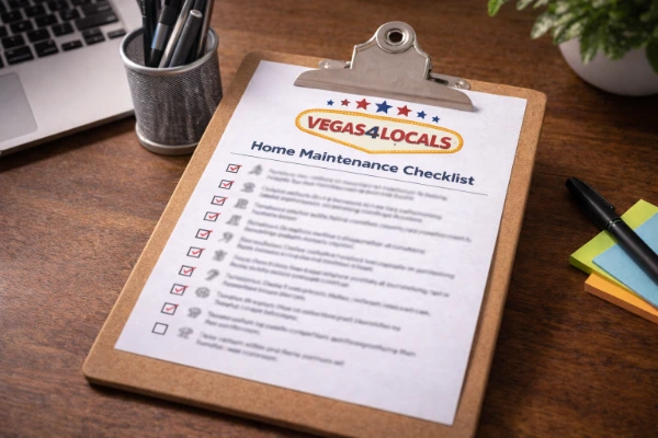 Printable Las Vegas Valley home safety checklist for heat, monsoon season, wind, dust, and hard water