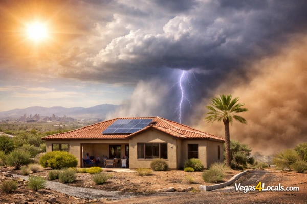 Las Vegas Valley desert home maintenance guide covering heat, monsoon storms, wind, and dust