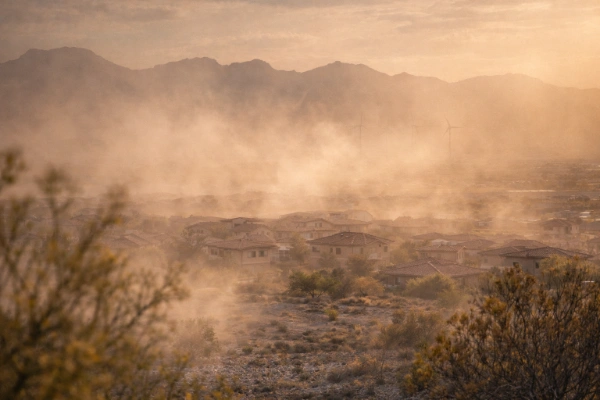 Las Vegas Valley dust storm and strong wind outflow illustrating sealing needs and outdoor safety risks