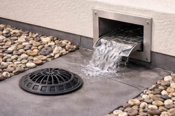 Las Vegas Valley flat roof scupper drain shedding monsoon runoff to help prevent ponding and leaks