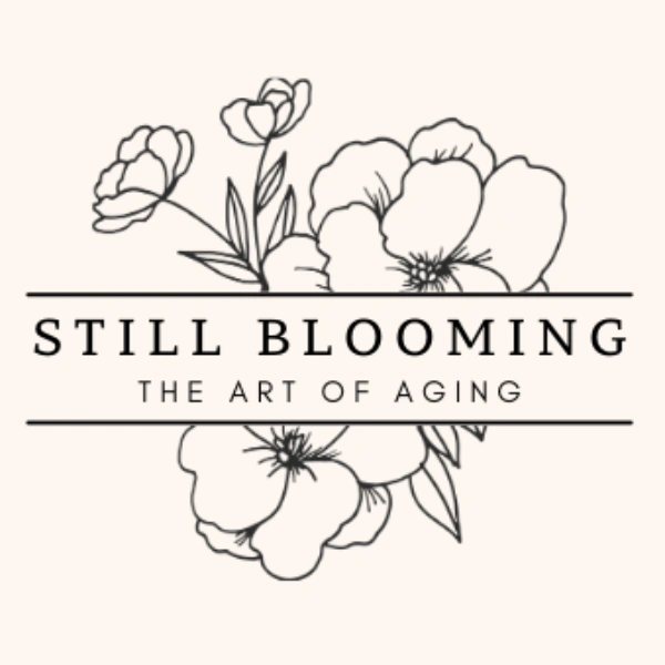 Minimalist floral logo for Still Blooming: The Art of Aging campaign celebrating growth and vitality