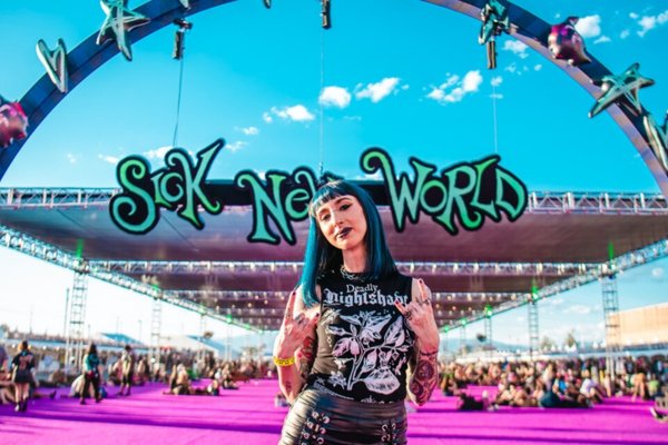 Sick New World Festival Gril Posing in front of the festivals entrance
