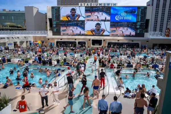 Fans watching March Madness at Circa Stadium Swim in Downtown Las Vegas