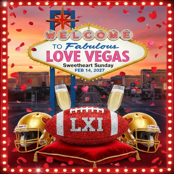Super Bowl LXI 2027 Las Vegas watch parties guide featuring Sweetheart Sunday Valentine's Day theme