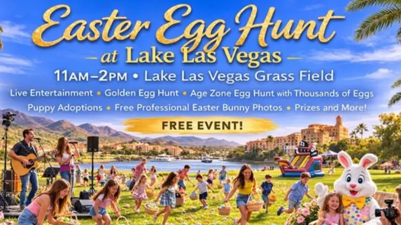 A crowd of children hunt for Easter eggs at Lake Las Vegas