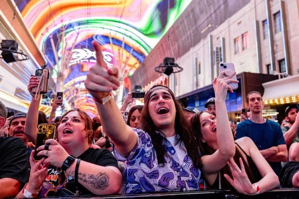 Downtown Rocks Summer Concert Series. People having fun at the concert on Fremont St. Las Vegas