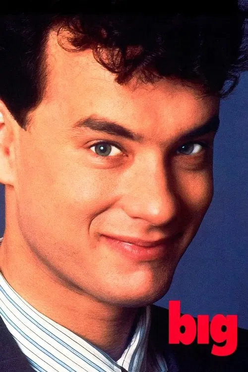 Classic movie poster for Big featuring a close-up portrait of Tom Hanks smiling directly at the camera with a blue background and the title Big in bold red text.