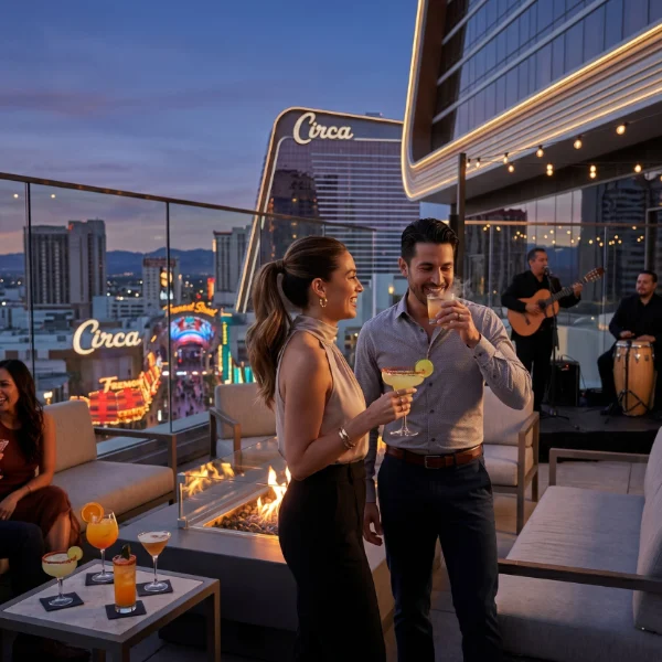 Guests enjoy drinks and views while celebrating Cinco de Mayo in Las Vegas at Circa's Legacy Club