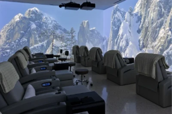 The ultra-modern hydrotherapy circuit pool and advanced thermal architecture at Lapis Spa inside Fontainebleau Las Vegas