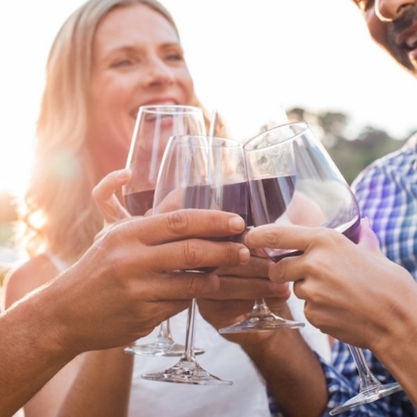 New Vista Wine Walk Image of people holdnig wine glasses enjoying the wine walk