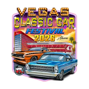 A promotional poster for the Vegas Classic Car Festival at the Ahern Hotel