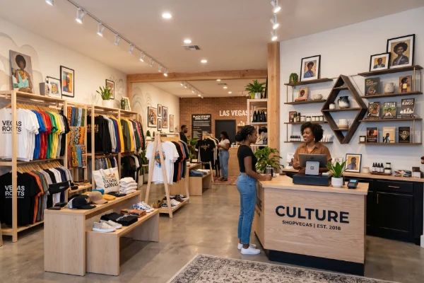 Interior of the Black owned Culture Shop Vegas boutique clothing retail store in Las Vegas