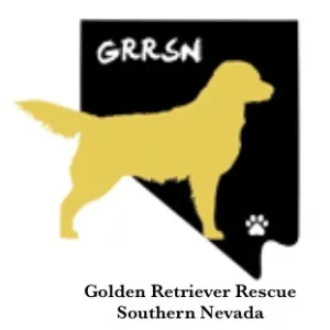Golden Retriever Rescue of Southern Nevada (GRRSN) logo illustrating a golden dog silhouette over a black map of Nevada for Las Vegas pet adoptions.