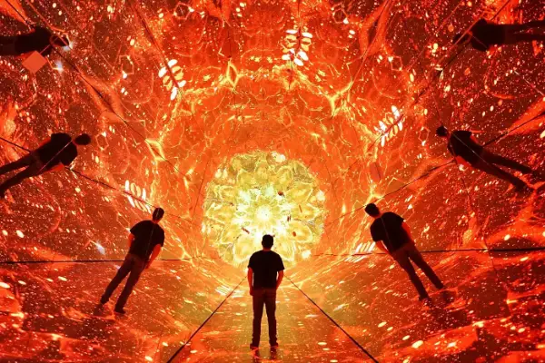 Infinity Museum Las Vegas exhibit with mirrored walls light effects and immersive room design