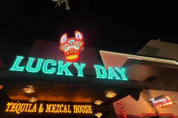 Lucky Day tequila and mezcal bar in Downtown Las Vegas with neon cantina atmosphere