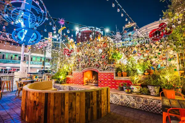 Park on Fremont patio bar in Downtown Las Vegas with garden seating and Fremont East nightlife atmosphere